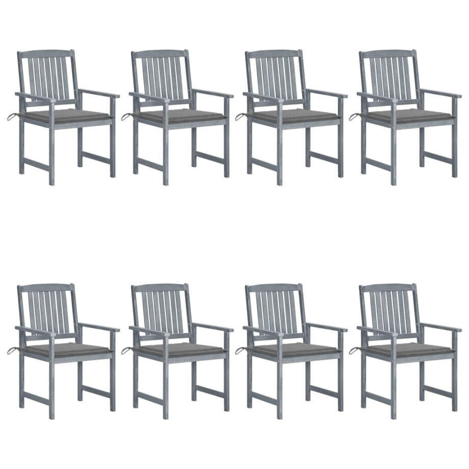 vidaXL Tuinstoelen 8 st met kussens massief acaciahout grijs afbeelding 1