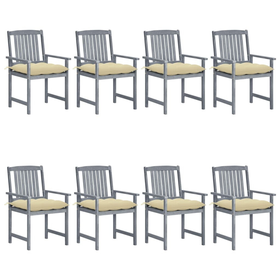 vidaXL Tuinstoelen 8 st met kussens massief acaciahout grijs afbeelding 1