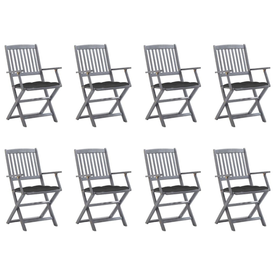 vidaXL Tuinstoelen 8 st inklapbaar met kussens massief acaciahout afbeelding 1