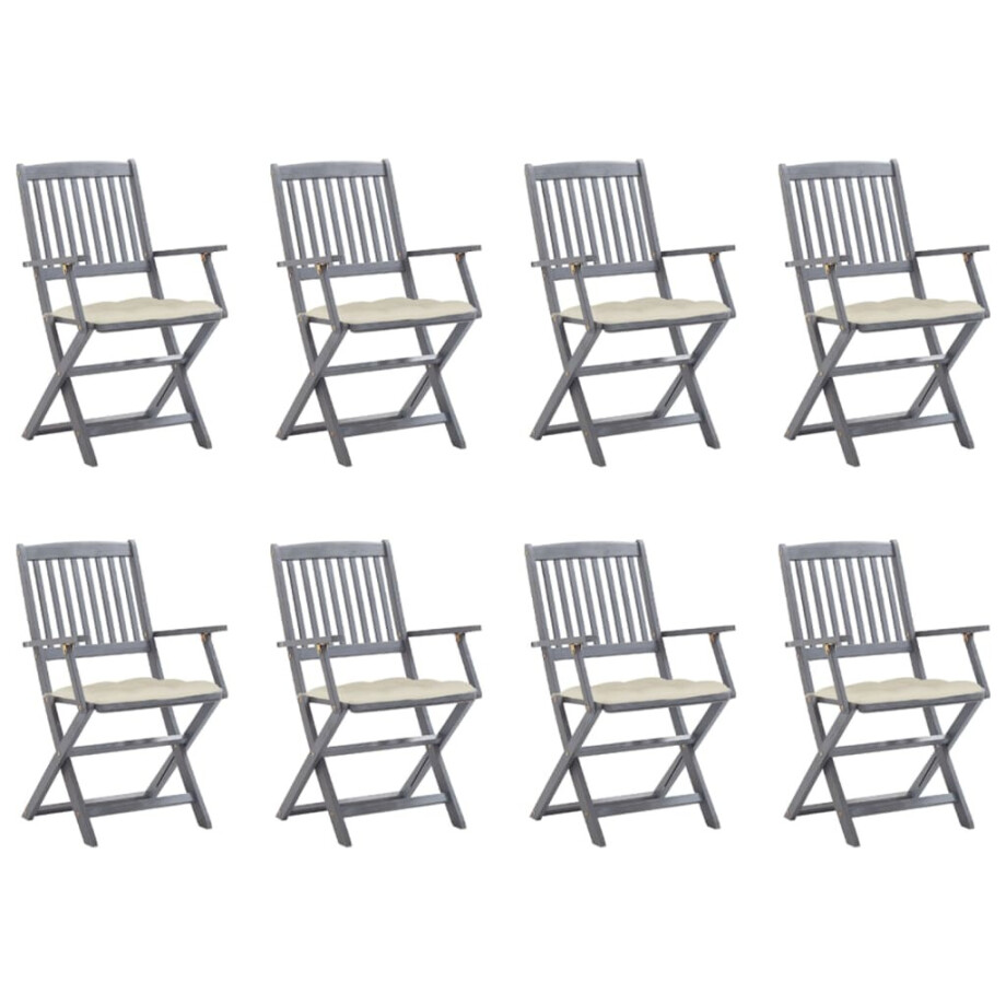 vidaXL Tuinstoelen 8 st inklapbaar met kussens massief acaciahout afbeelding 1
