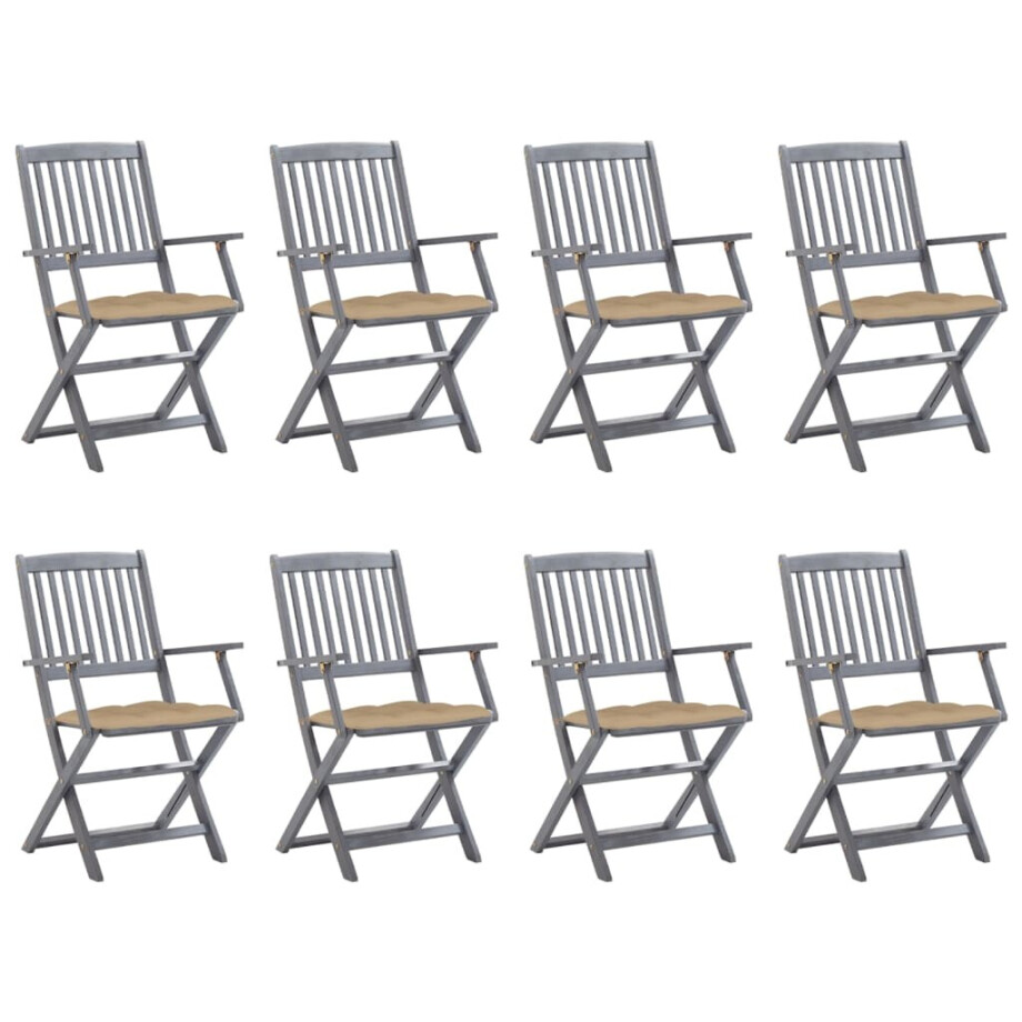 vidaXL Tuinstoelen 8 st inklapbaar met kussens massief acaciahout vidaXL Tuinstoelen 8 st inklapbaar met kussens massief acaciahout afbeelding 1