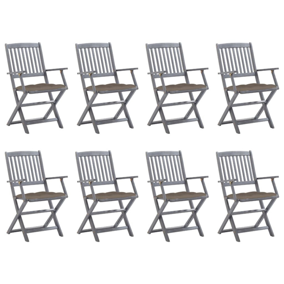 vidaXL Tuinstoelen 8 st inklapbaar met kussens massief acaciahout afbeelding 1