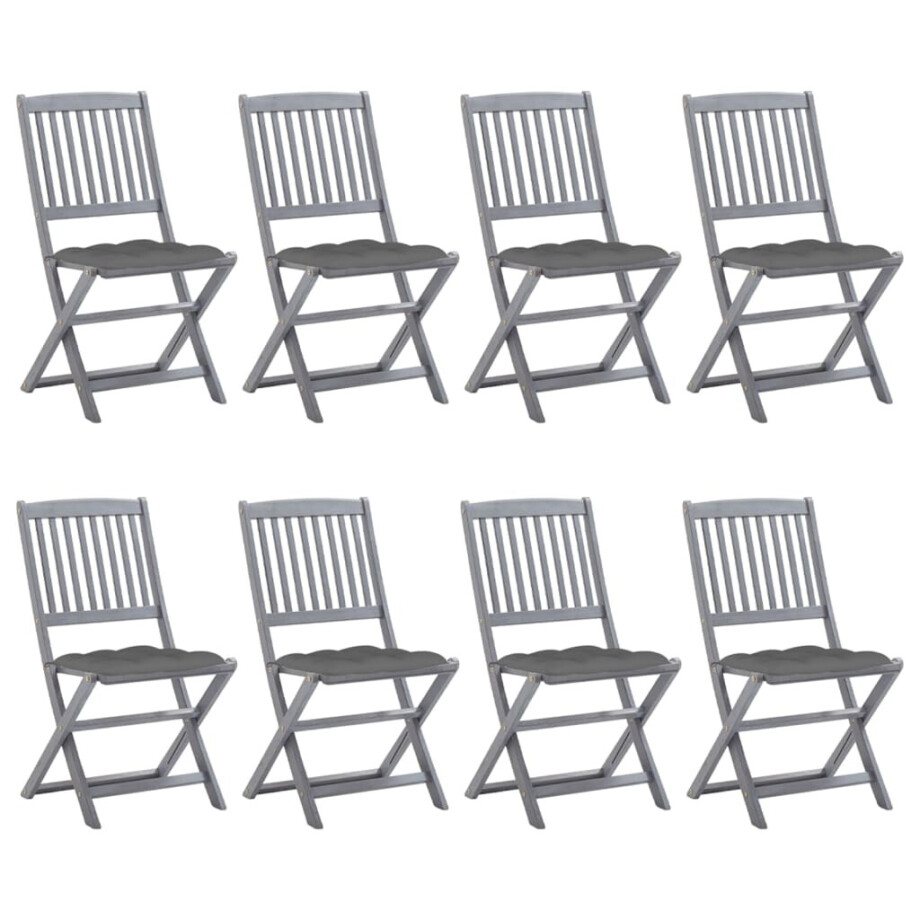 vidaXL Tuinstoelen 8 st inklapbaar met kussens massief acaciahout afbeelding 1
