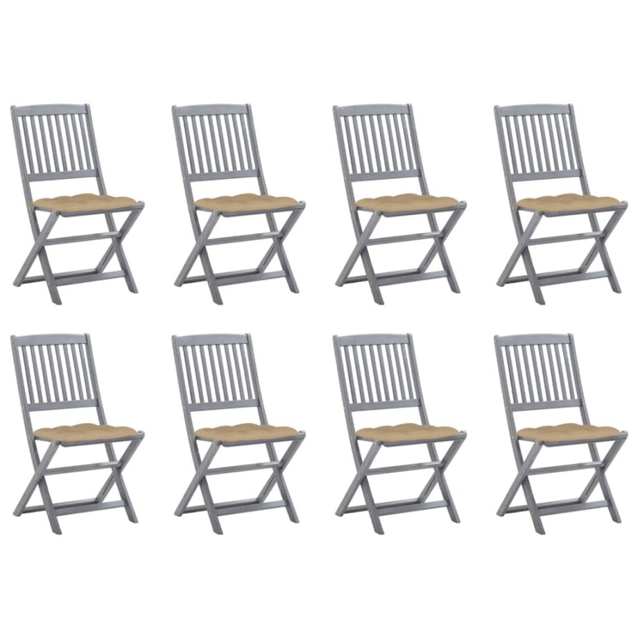 vidaXL Tuinstoelen 8 st inklapbaar met kussens massief acaciahout vidaXL Tuinstoelen 8 st inklapbaar met kussens massief acaciahout afbeelding 1