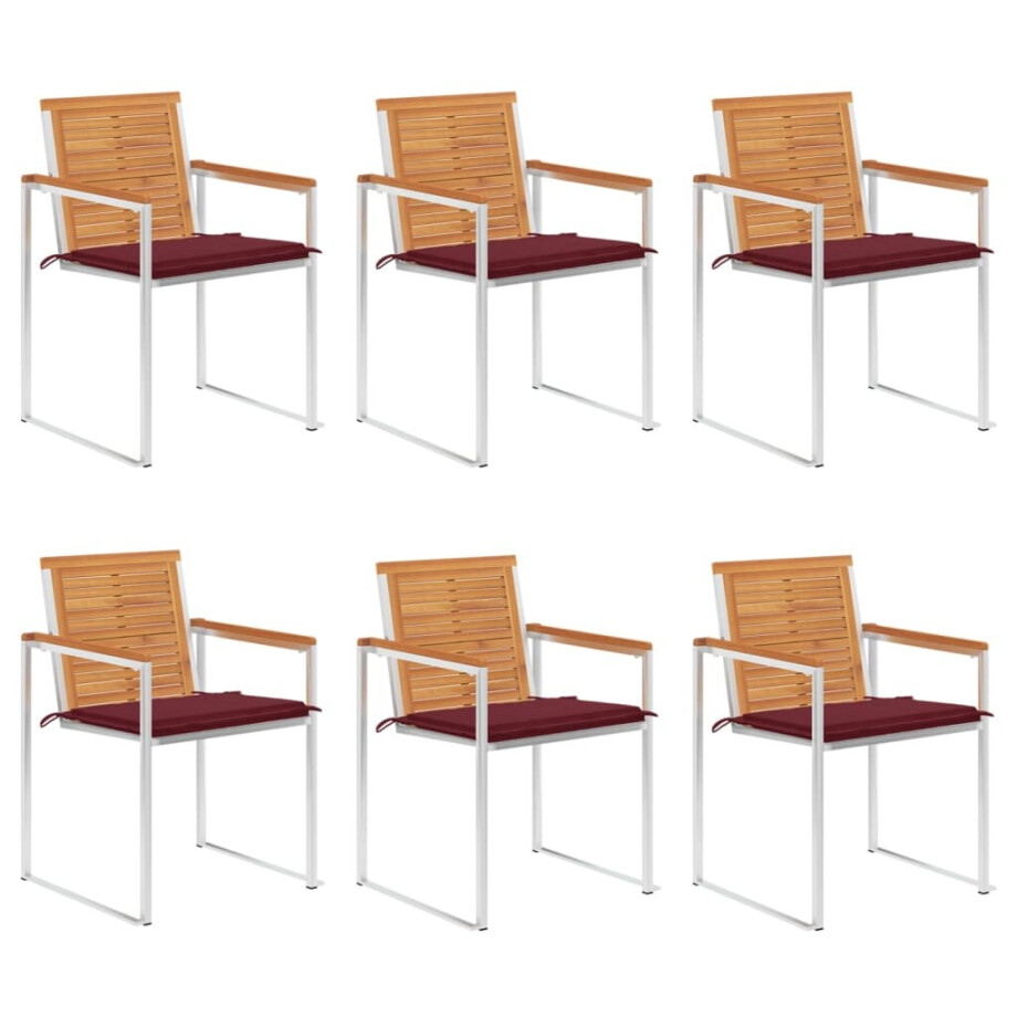 vidaXL Tuinstoelen 6 st met kussens massief acaciahout afbeelding 1