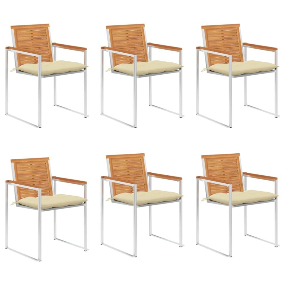 vidaXL Tuinstoelen 6 st met kussens massief acaciahout afbeelding 1
