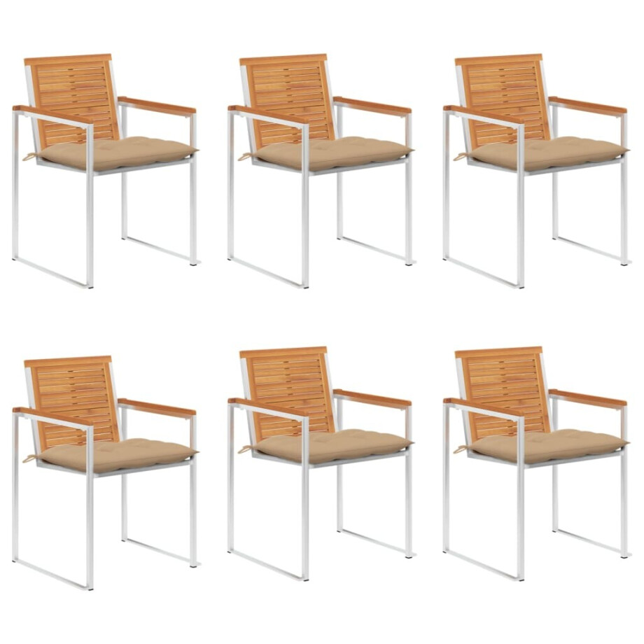 vidaXL Tuinstoelen 6 st met kussens massief acaciahout afbeelding 1