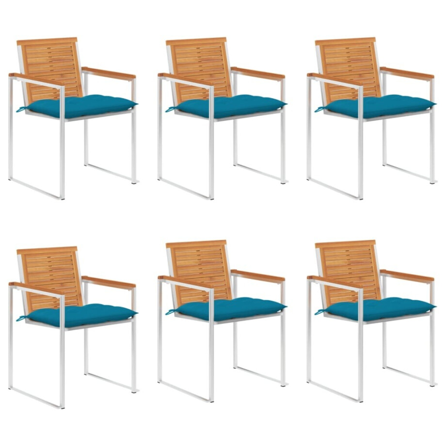 vidaXL Tuinstoelen 6 st met kussens massief acaciahout afbeelding 1