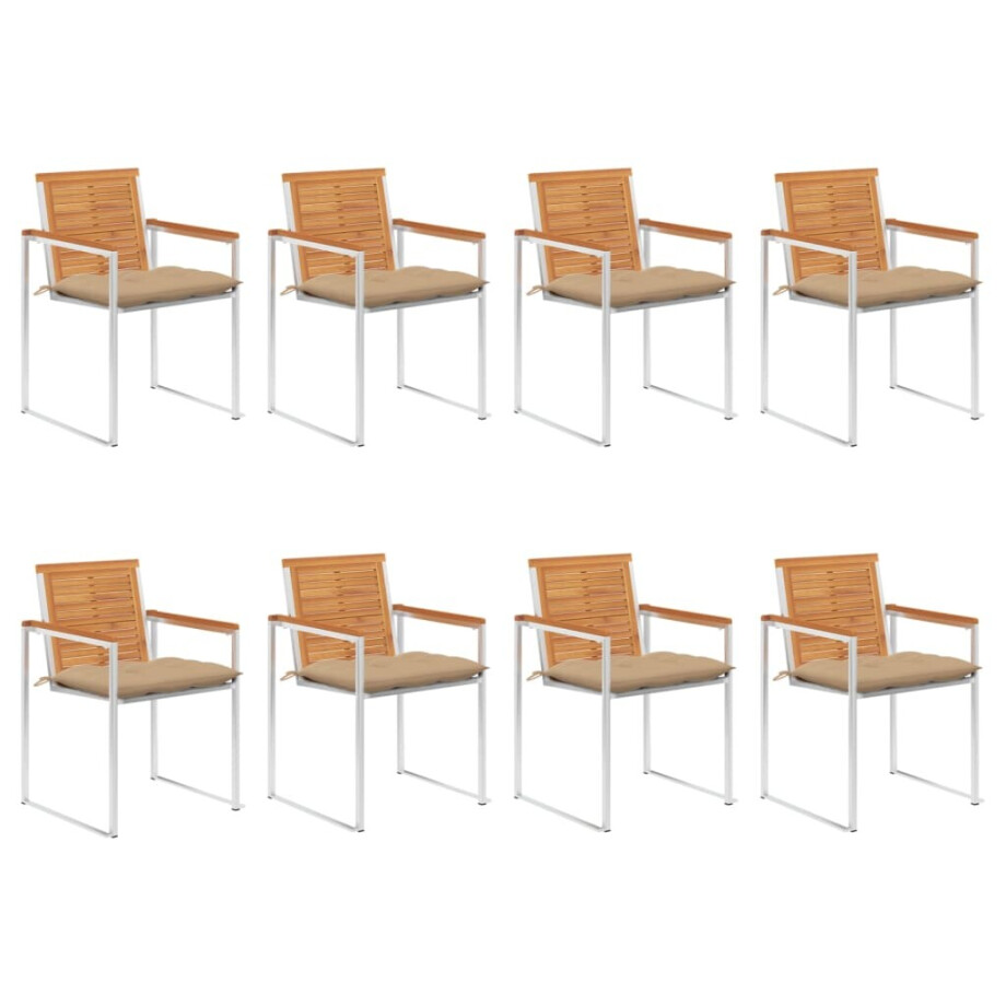 vidaXL Tuinstoelen 8 st met kussens massief acaciahout afbeelding 1