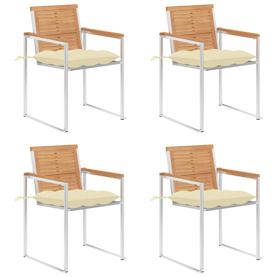 vidaXL Tuinstoelen 4 st met kussens massief teakhout afbeelding 1