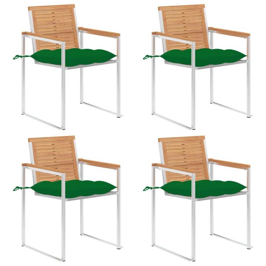 vidaXL Tuinstoelen 4 st met kussens massief teakhout afbeelding 1