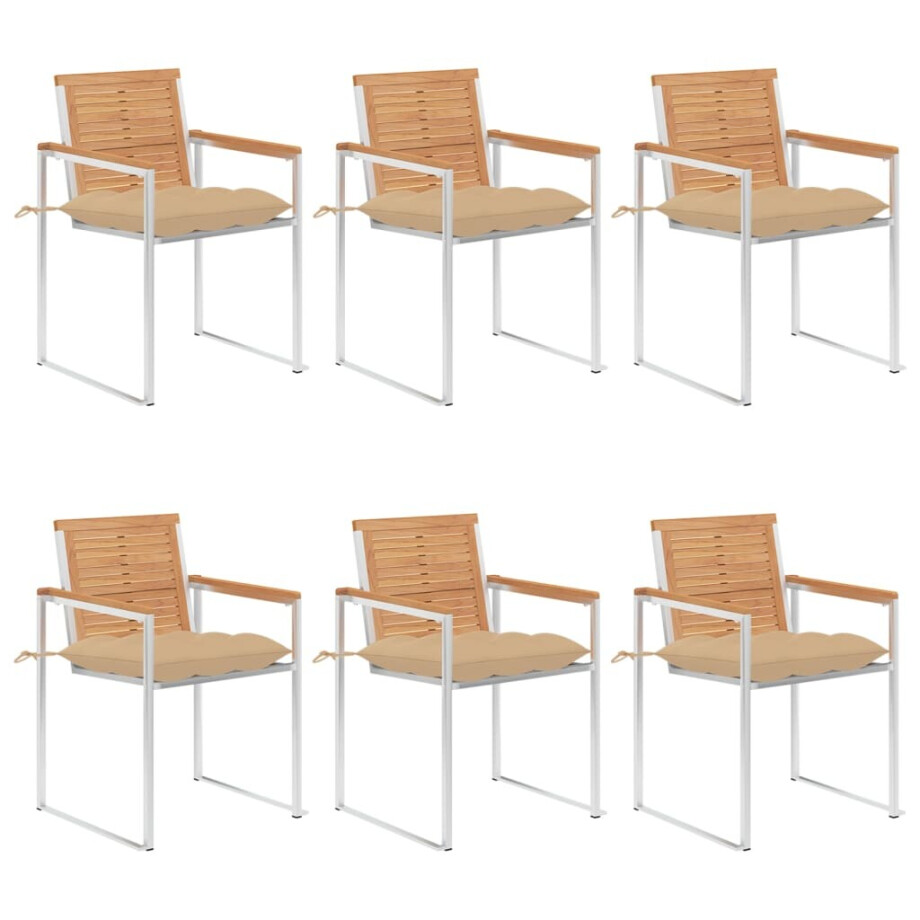 vidaXL Tuinstoelen 6 st met kussens massief teakhout afbeelding 1