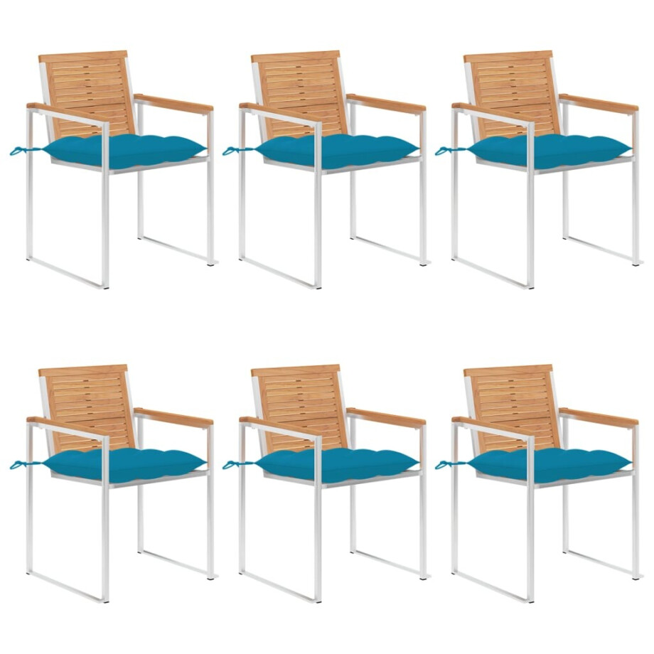 vidaXL Tuinstoelen 6 st met kussens massief teakhout afbeelding 1