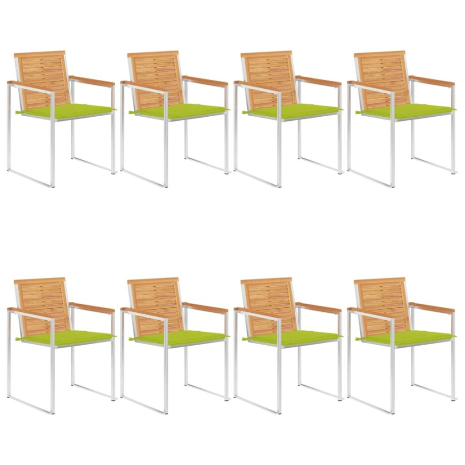 vidaXL Tuinstoelen 8 st met kussens massief teakhout afbeelding 1