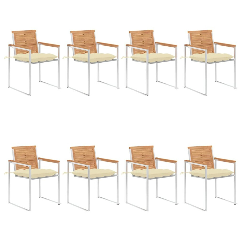 vidaXL Tuinstoelen 8 st met kussens massief teakhout afbeelding 1