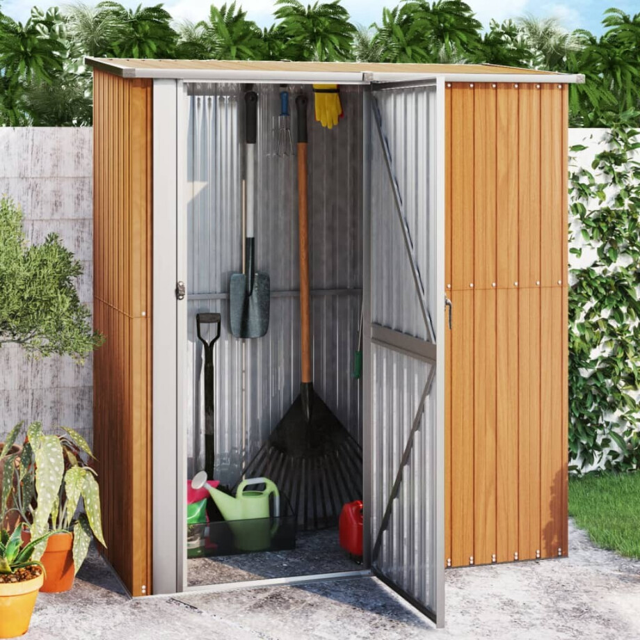 vidaXL Tuinhuis 180,5x97x209,5 cm gegalvaniseerd staal houtlook afbeelding 1