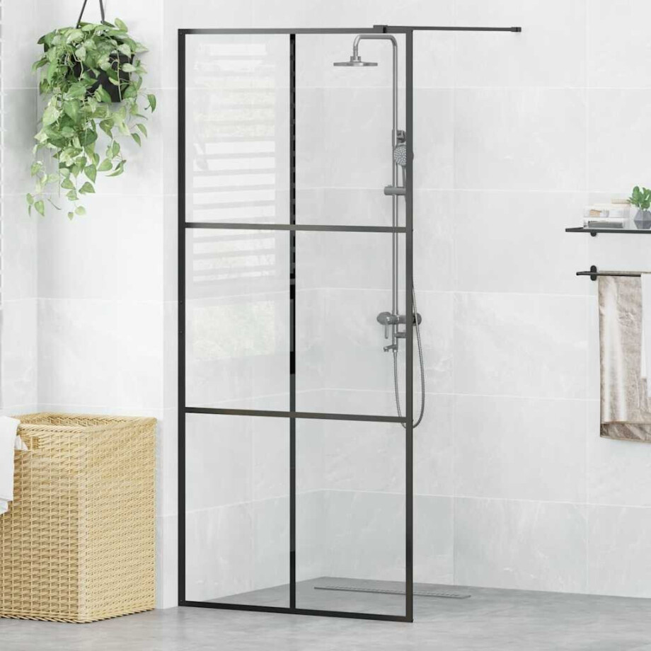 vidaXL Inloopdouchewand 90x195 cm ESG-glas transparant en zwart afbeelding 1