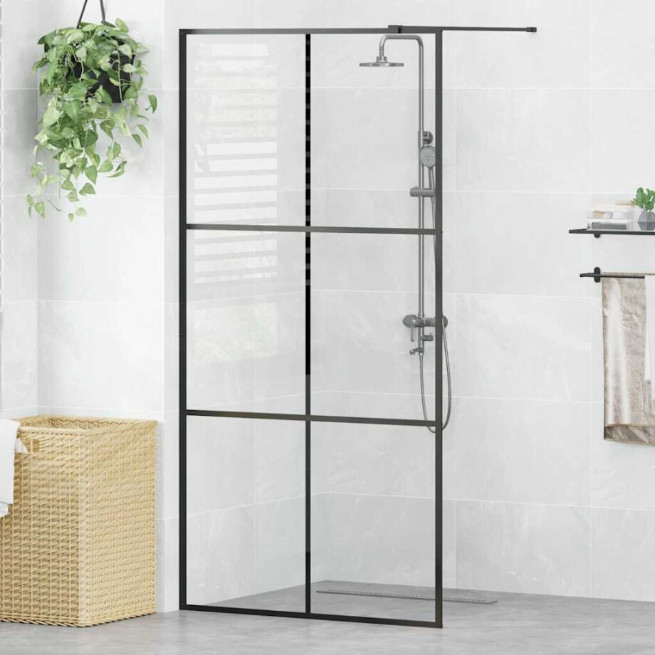 vidaXL Inloopdouchewand 100x195 cm ESG-glas transparant en zwart afbeelding 1