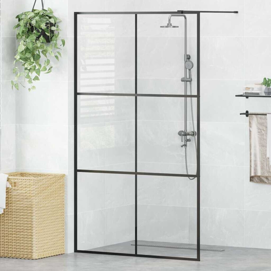 vidaXL Inloopdouchewand 115x195 cm ESG-glas transparant en zwart vidaXL Inloopdouchewand 115x195 cm ESG-glas transparant en zwart afbeelding 1