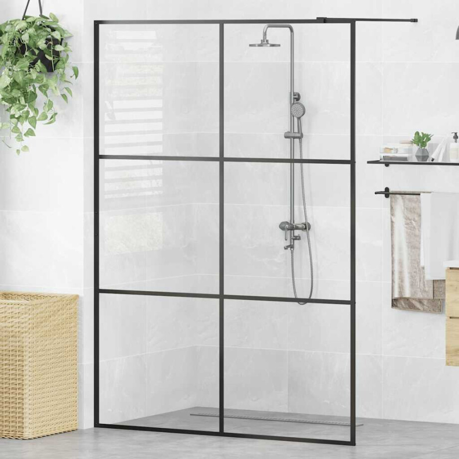 vidaXL Inloopdouchewand 140x195 cm ESG-glas transparant en zwart afbeelding 1