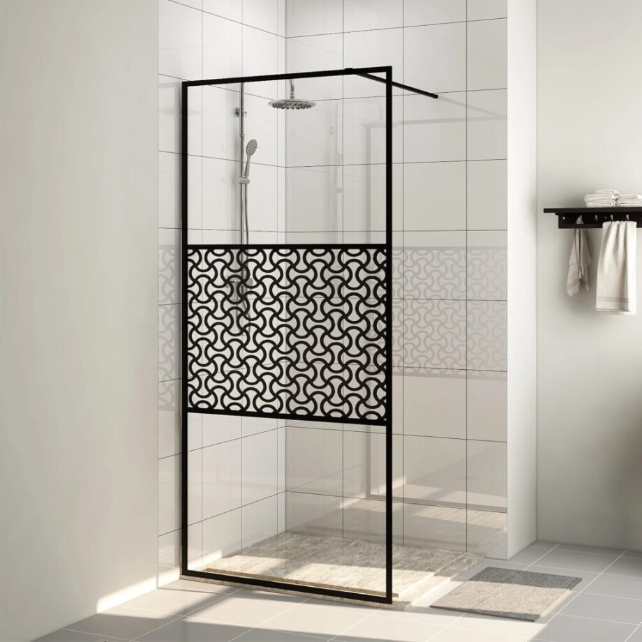 vidaXL Inloopdouchewand 90x195 cm ESG-glas transparant en zwart afbeelding 1