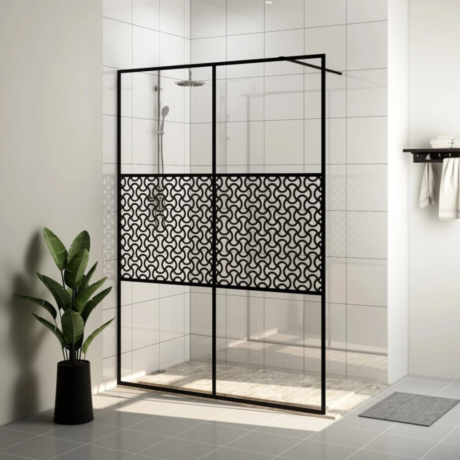 vidaXL Inloopdouchewand 140x195 cm ESG-glas transparant en zwart afbeelding 1