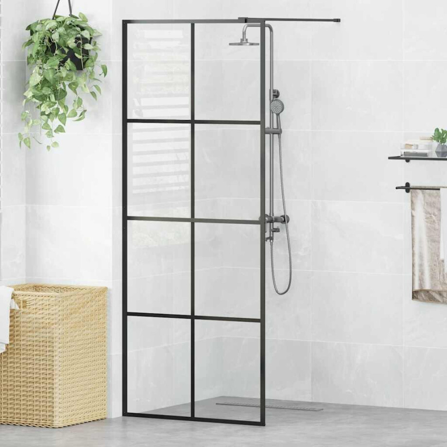 vidaXL Inloopdouchewand 80x195 cm ESG-glas transparant en zwart vidaXL Inloopdouchewand 80x195 cm ESG-glas transparant en zwart afbeelding 1