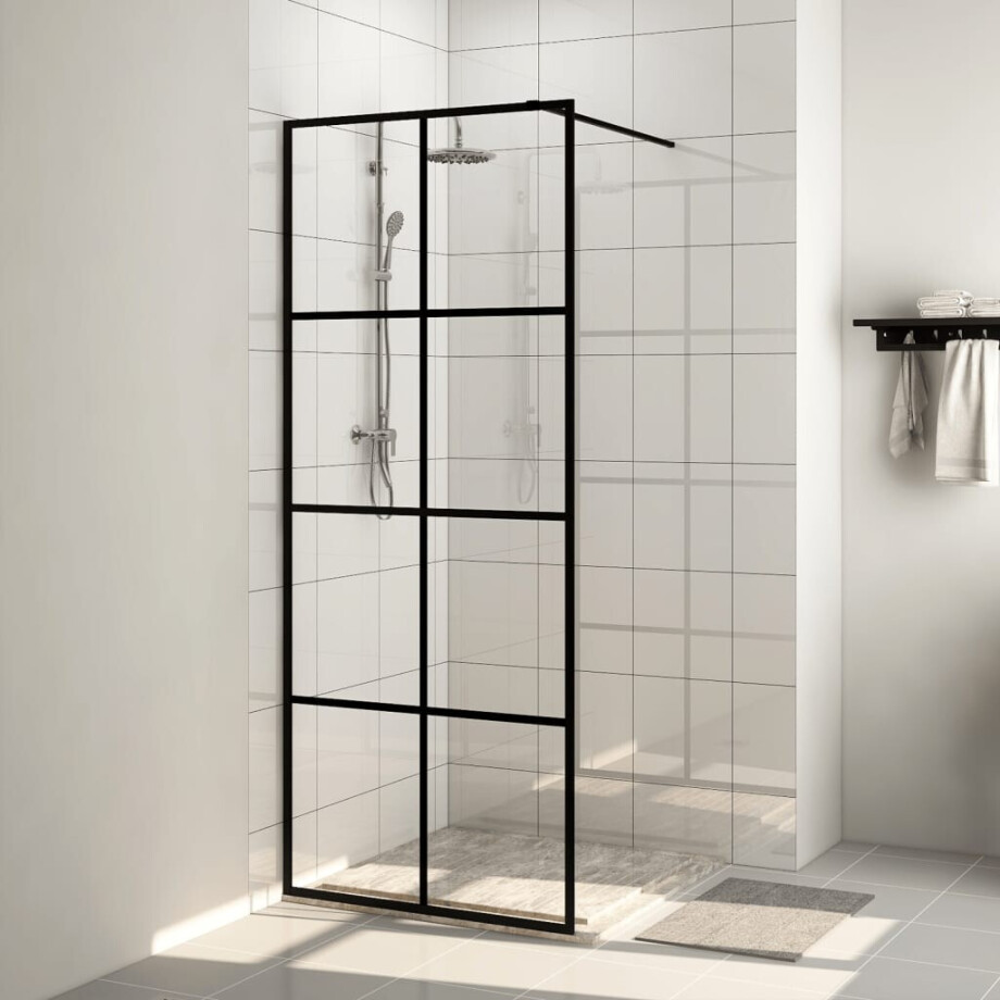 vidaXL Inloopdouchewand 80x195 cm ESG-glas transparant en zwart afbeelding 1