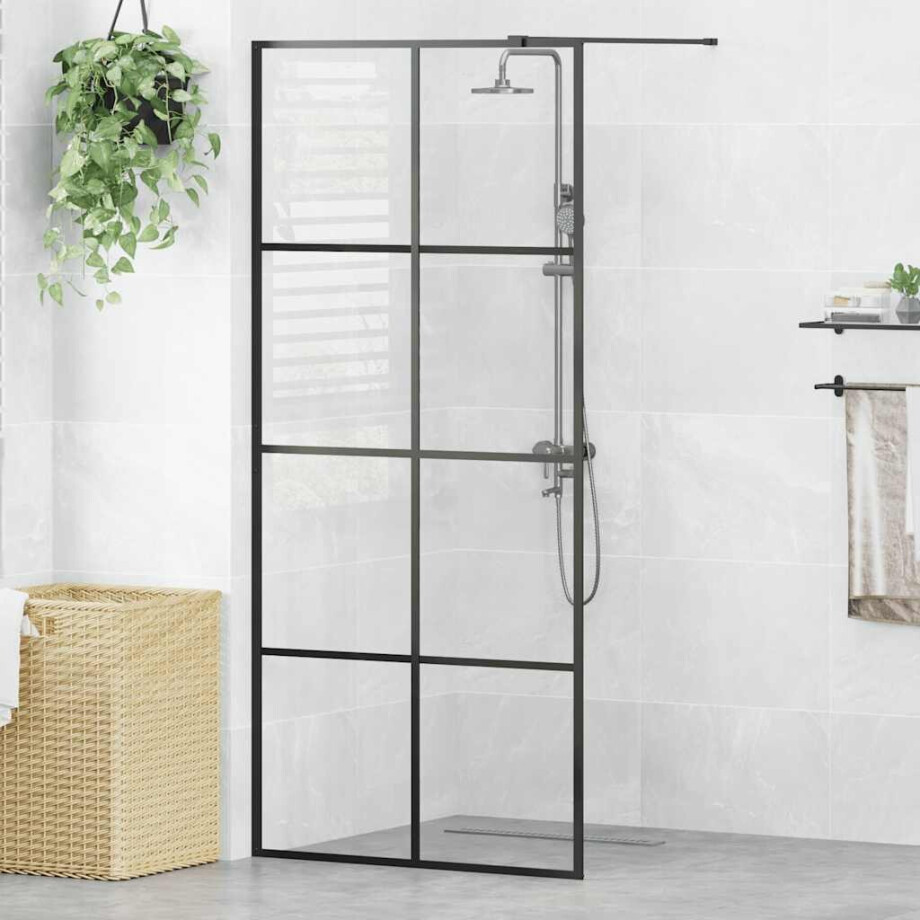 vidaXL Inloopdouchewand 90x195 cm ESG-glas transparant en zwart vidaXL Inloopdouchewand 90x195 cm ESG-glas transparant en zwart afbeelding 1