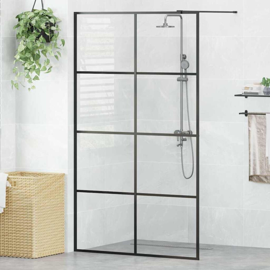 vidaXL Inloopdouchewand 115x195 cm ESG-glas transparant en zwart afbeelding 1