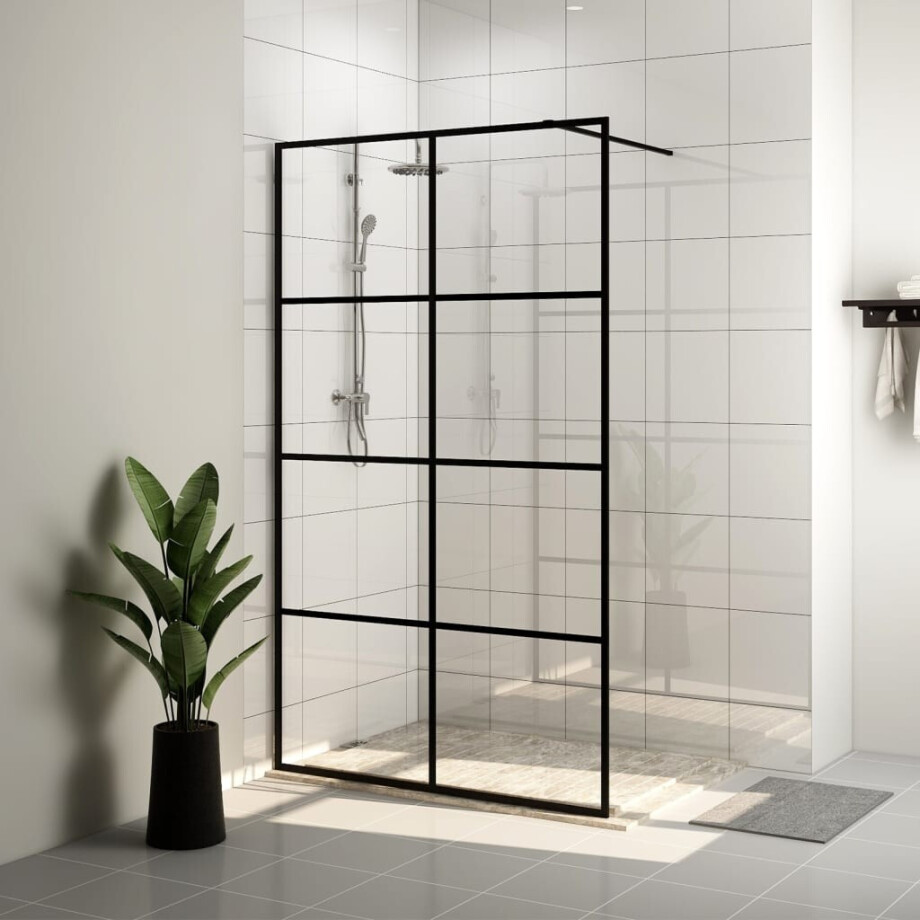 vidaXL Inloopdouchewand 115x195 cm ESG-glas transparant en zwart afbeelding 1