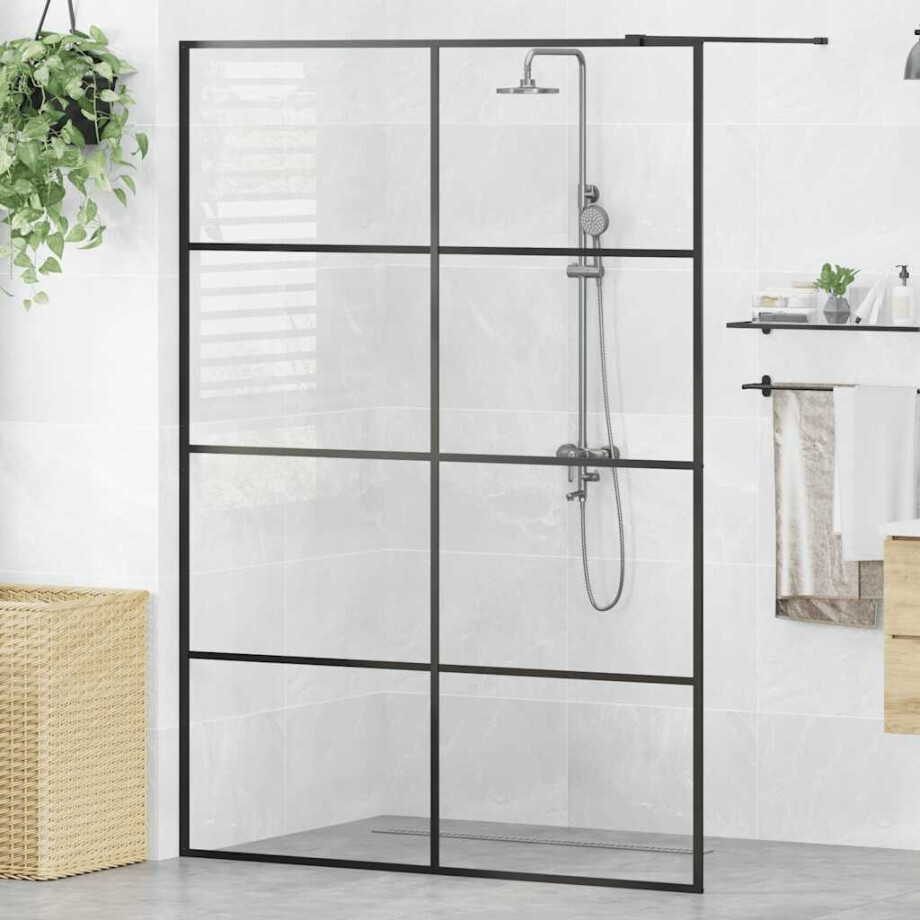 vidaXL Inloopdouchewand 140x195 cm ESG-glas transparant en zwart vidaXL Inloopdouchewand 140x195 cm ESG-glas transparant en zwart afbeelding 1
