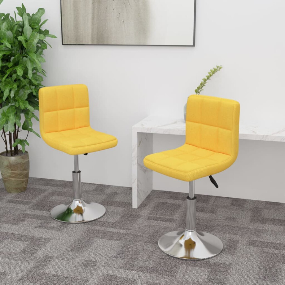 vidaXL Eetkamerstoelen draaibaar 2 st stof geel afbeelding 1