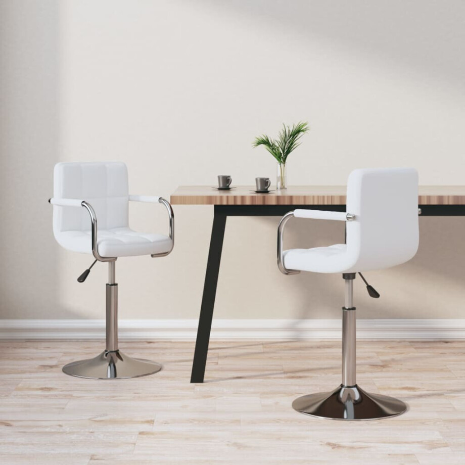 vidaXL Eetkamerstoelen draaibaar 2 st kunstleer wit afbeelding 1