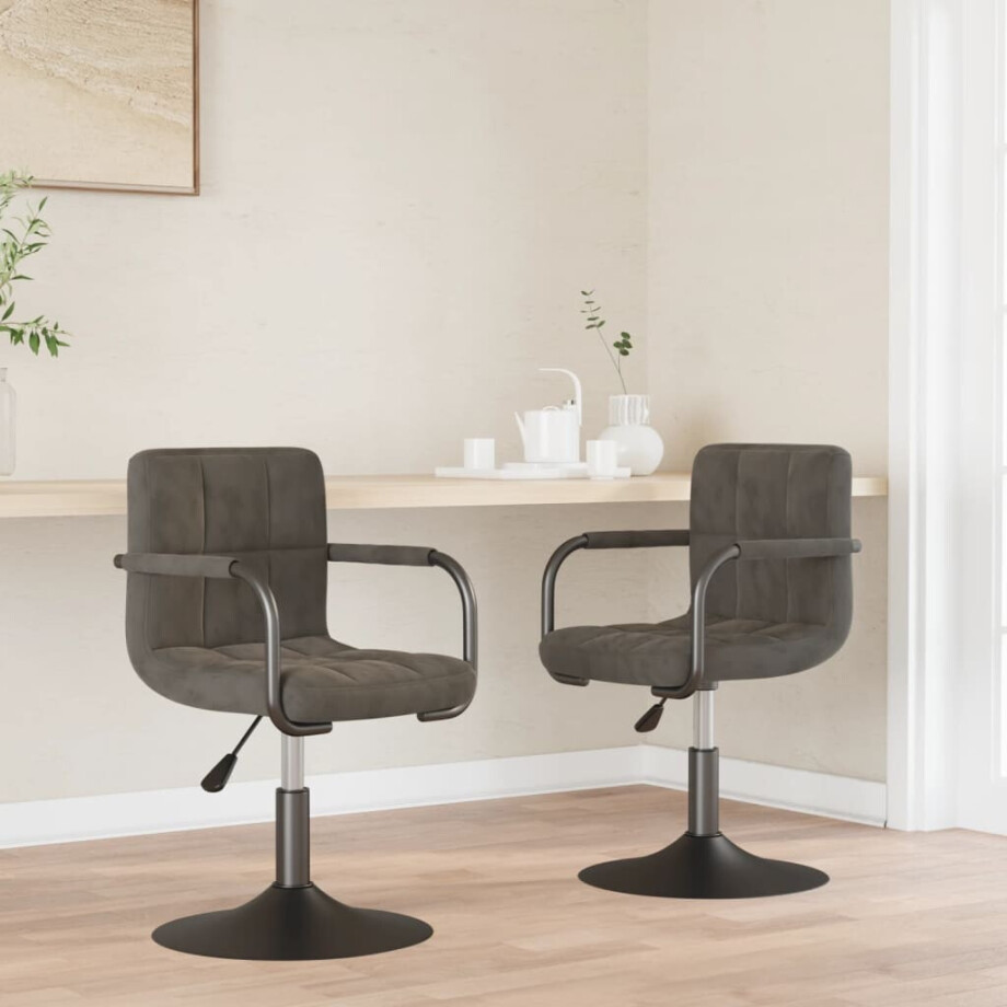 vidaXL Eetkamerstoelen draaibaar 2 st fluweel donkergrijs vidaXL Eetkamerstoelen draaibaar 2 st fluweel donkergrijs afbeelding 1