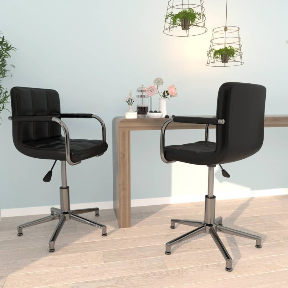 vidaXL Eetkamerstoelen draaibaar 2 st kunstleer zwart afbeelding 1