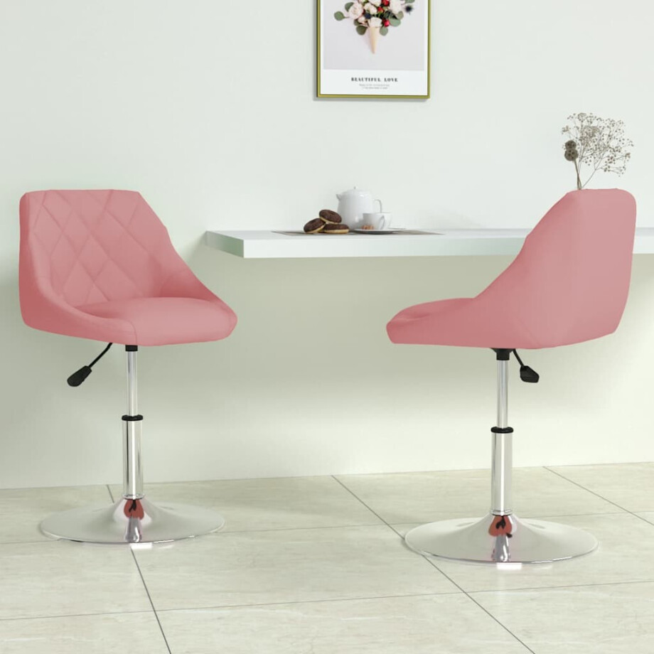 vidaXL Eetkamerstoelen draaibaar 2 st fluweel roze afbeelding 1