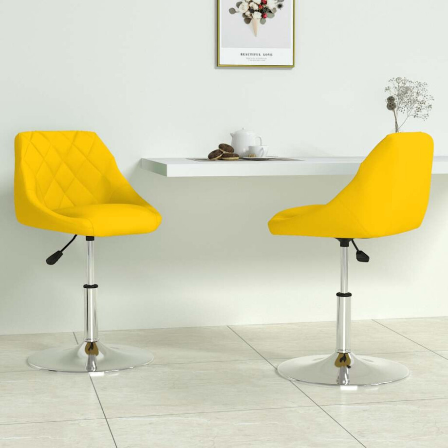 vidaXL Eetkamerstoelen draaibaar 2 st fluweel mosterdgeel afbeelding 1