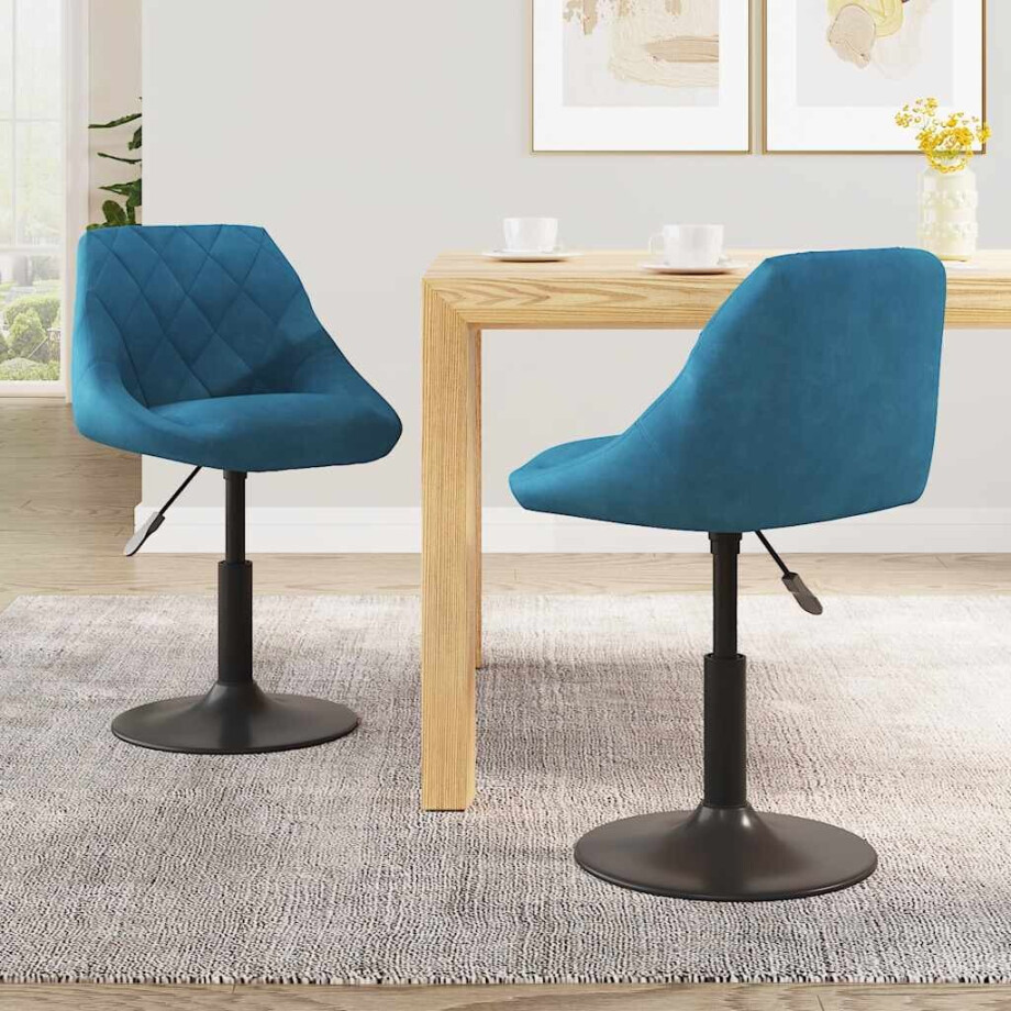 vidaXL Eetkamerstoelen draaibaar 2 st fluweel blauw afbeelding 1