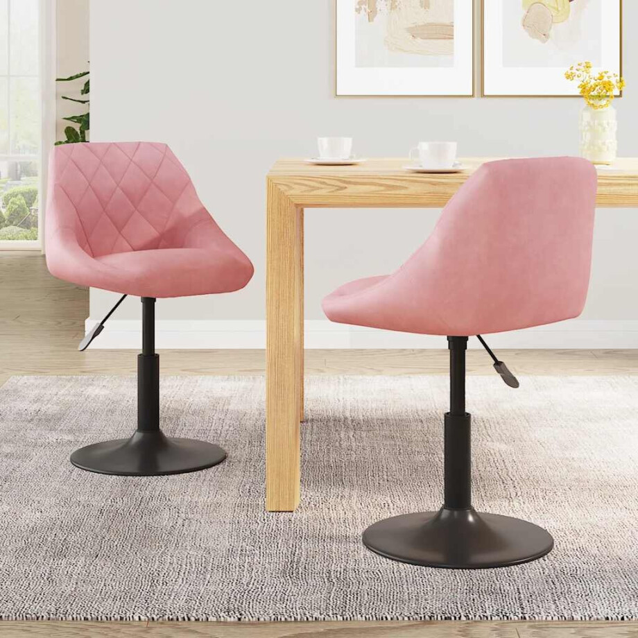 vidaXL Eetkamerstoelen draaibaar 2 st fluweel roze afbeelding 1