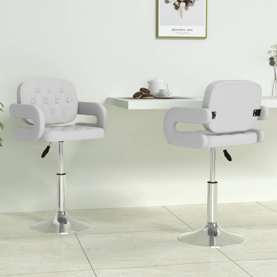 vidaXL Eetkamerstoelen draaibaar 2 st kunstleer wit vidaXL Eetkamerstoelen draaibaar 2 st kunstleer wit afbeelding 1