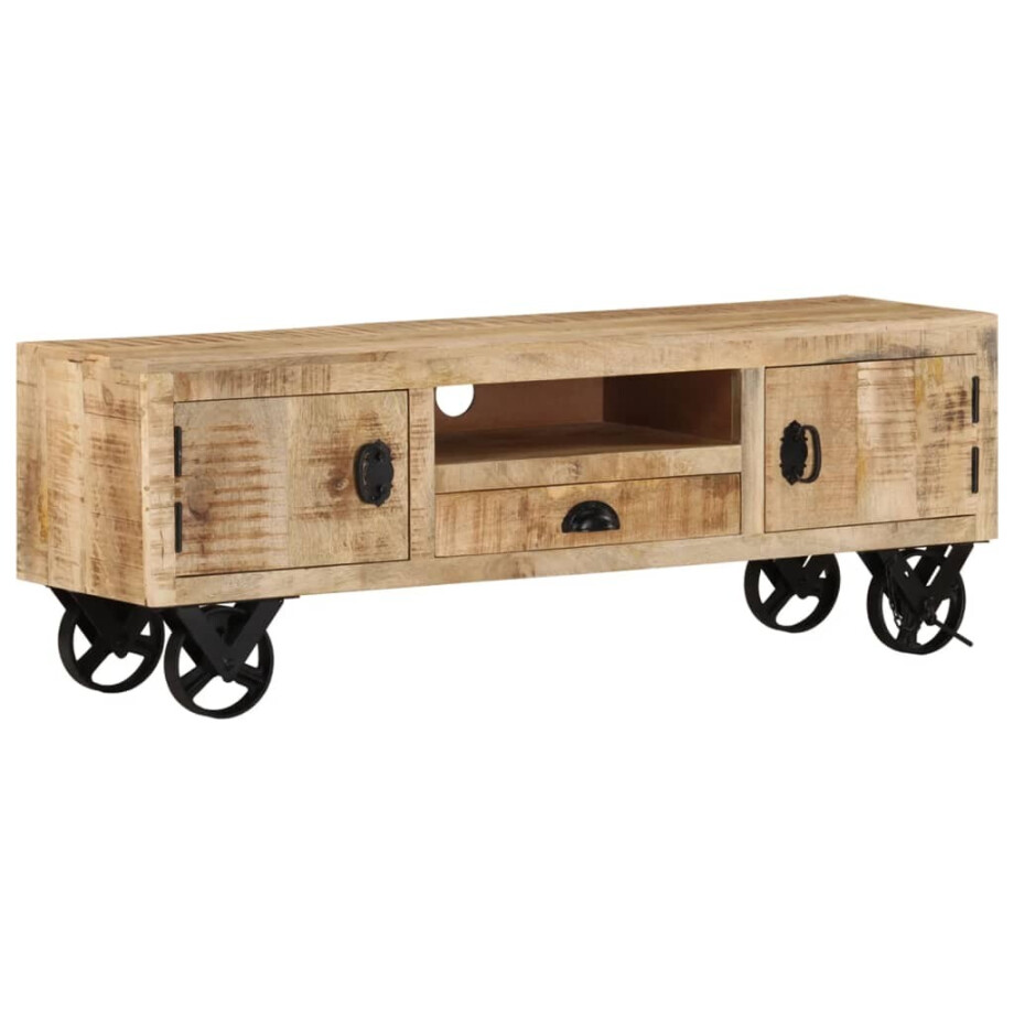 vidaXL Tv-meubel met wieltjes 110x30x37 cm ruw mangohout vidaXL Tv-meubel met wieltjes 110x30x37 cm ruw mangohout afbeelding 1