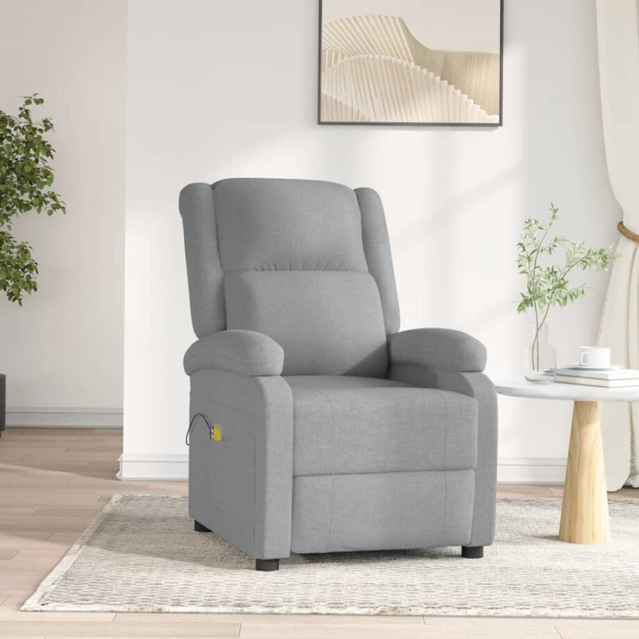 vidaXL Massagestoel elektrisch stof lichtgrijs afbeelding 1
