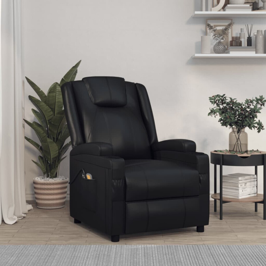 vidaXL Massagestoel elektrisch kunstleer zwart vidaXL Massagestoel elektrisch kunstleer zwart afbeelding 1