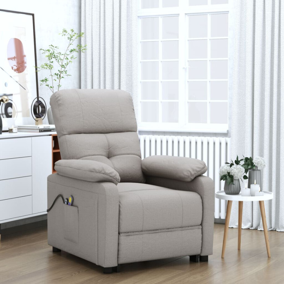 vidaXL Massagestoel elektrisch stof taupe afbeelding 1