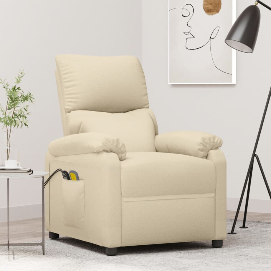 vidaXL Massagestoel elektrisch stof crèmekleurig afbeelding 1
