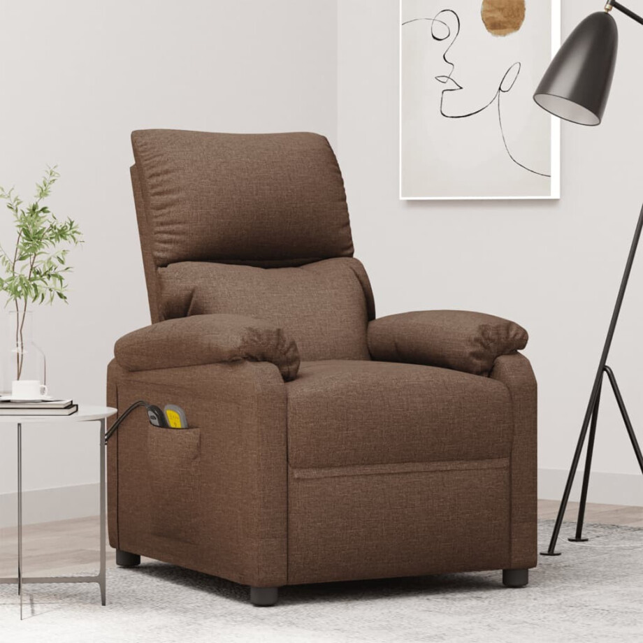 vidaXL Massagestoel elektrisch verstelbaar stof bruin afbeelding 1