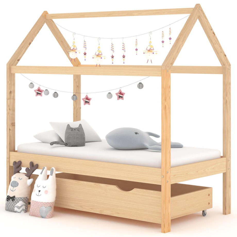 vidaXL Kinderbedframe met lade massief grenenhout 70x140 cm afbeelding 1