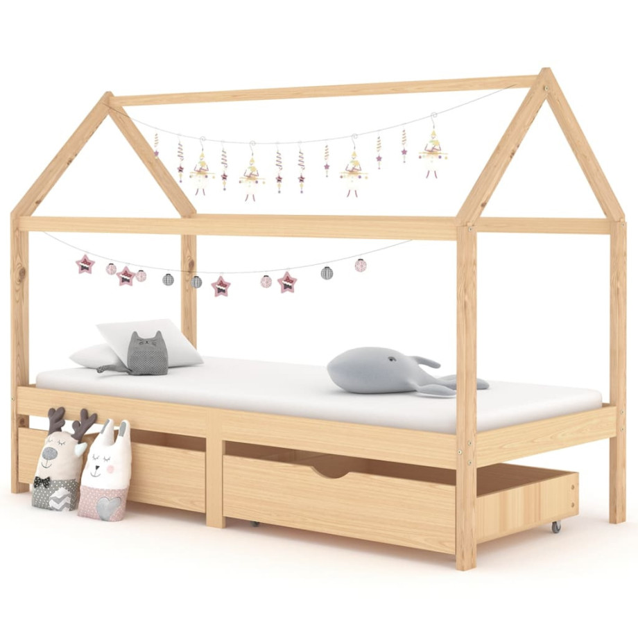 vidaXL Kinderbedframe met lades massief grenenhout 90x200 cm afbeelding 1