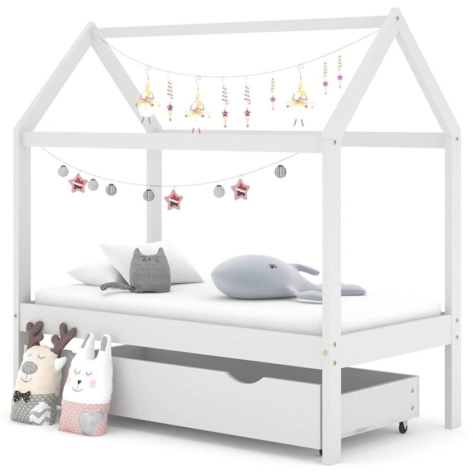 vidaXL Kinderbedframe met lade massief grenenhout 70x140 cm wit vidaXL Kinderbedframe met lade massief grenenhout 70x140 cm wit afbeelding 1